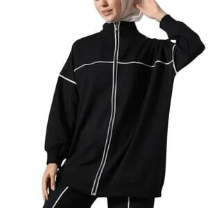 Mihran Butik M black w/ white piping striped loop button zip‎ front track jacket